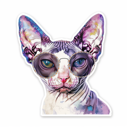 Cornish Rex Cat wearing sunglasses Expressive surreal Vinyl Decal Sticker for Car, Laptop, Tumbler and more # F020753-4" x 4"