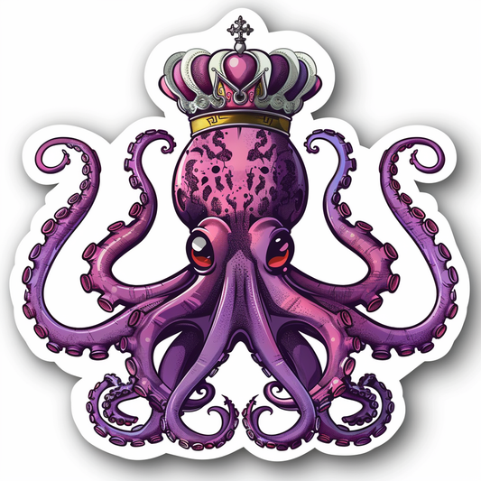 Octopus crowned majestic Expressive surreal Vinyl Decal Sticker for Car, Laptop, Tumbler and more # F015497-14" x 14"