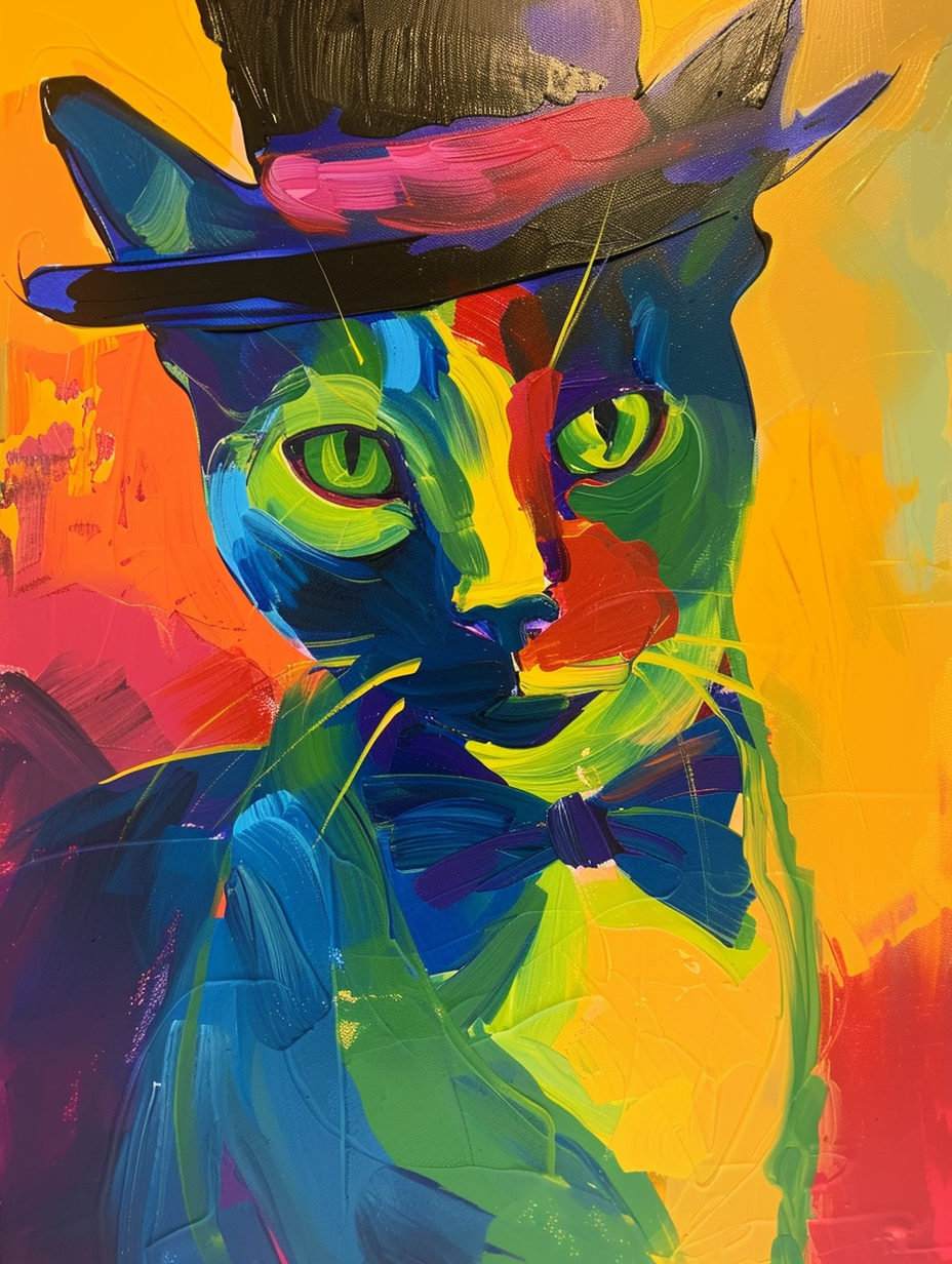 Colorful space Burmese cat with a hat Expressive surreal Poster # F024721