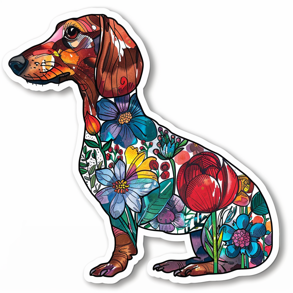 Dachshund Dog floral Vinyl Decal Sticker for Car, Laptop, Tumbler and more # F013147