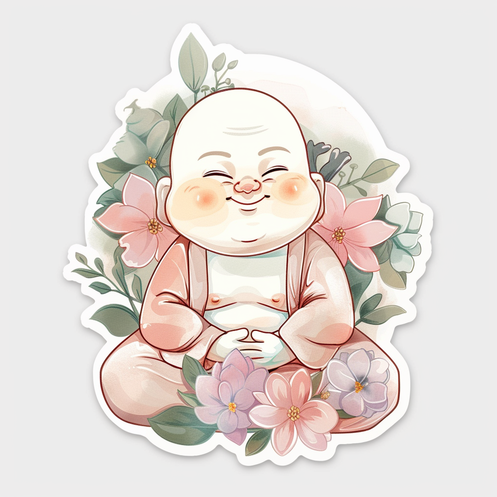 Sticker of an Adorable Buddha Expressive surreal Vinyl Decal Sticker for Car, Laptop, Tumbler and more # F017192