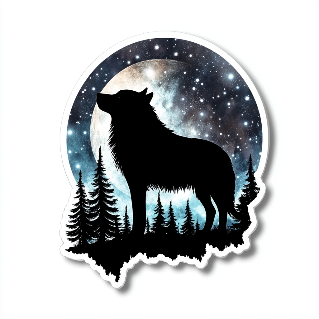 Wolf Moon and Stars Vinyl Decal Sticker for Car, Laptop, Tumbler and more # F025683
