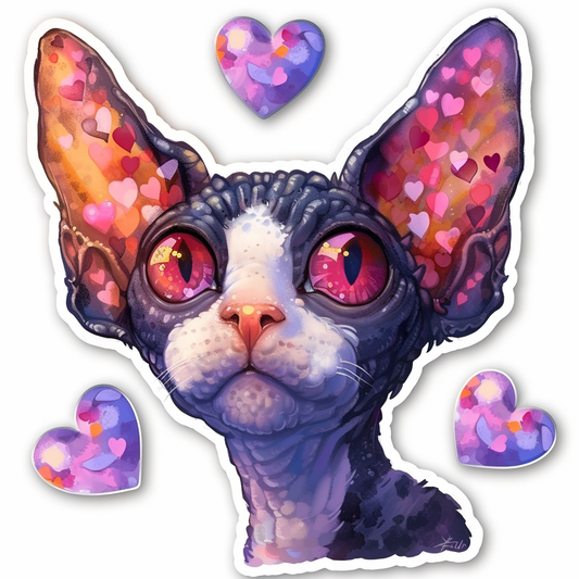 Adorable Cornish Rex Cat Expressive surreal Vinyl Decal Sticker for Car, Laptop, Tumbler and more # F021530-4" x 4"