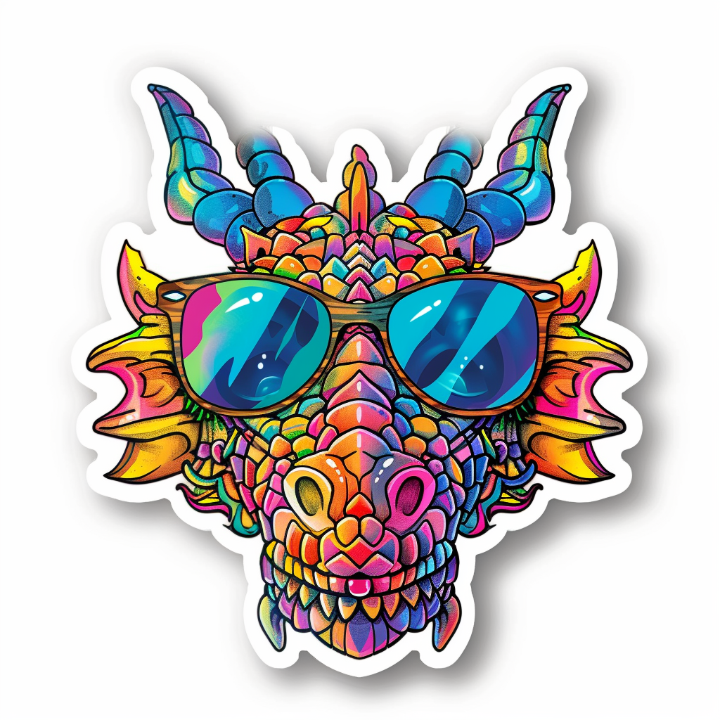 Dragon wearing sunglasses majestic Expressive surreal Vinyl Decal Sticker for Car, Laptop, Tumbler and more # F018942