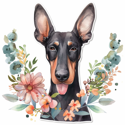 Adorable Doberman Pinscher Dog with Expressive surreal Vinyl Decal Sticker for Car, Laptop, Tumbler and more # F019678-4" x 4"