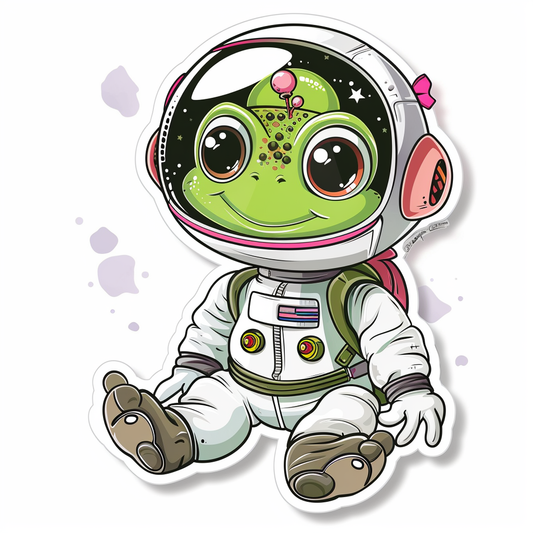 Sticker of a Cute and Adorable Frog full body wearing space suit Expressive surreal Vinyl Decal Sticker for Car, Laptop, Tumbler and more # F016634