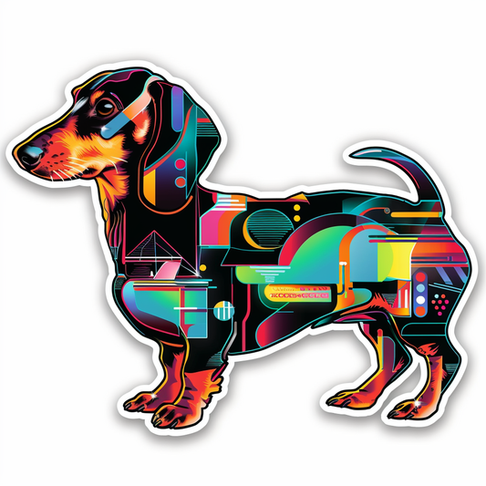 Dachshund Dog cyber punk Vinyl Decal Sticker for Car, Laptop, Tumbler and more # F012904