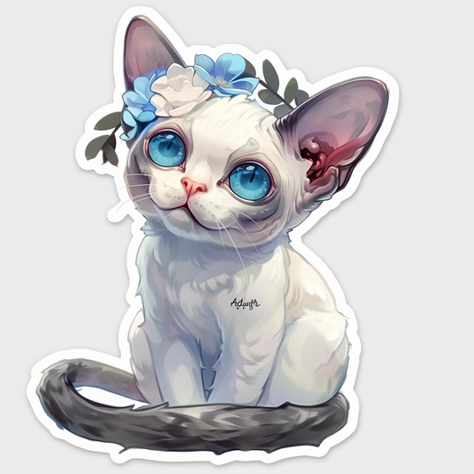 Adorable Cornish Rex Cat Expressive surreal Vinyl Decal Sticker for Car, Laptop, Tumbler and more # F021597-4" x 4"