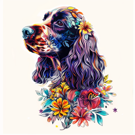 Cocker Spaniel Dog floral majestic Expressive surreal Vinyl Decal Sticker for Car, Laptop, Tumbler and more # F020068-4" x 4"