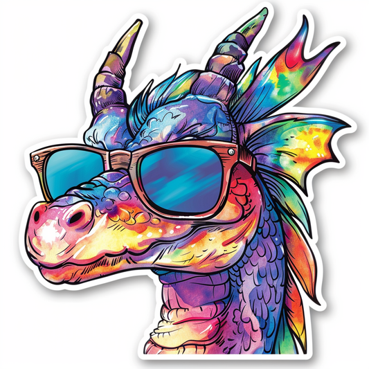 Dragon wearing sunglasses majestic Expressive surreal Vinyl Decal Sticker for Car, Laptop, Tumbler and more # F018925