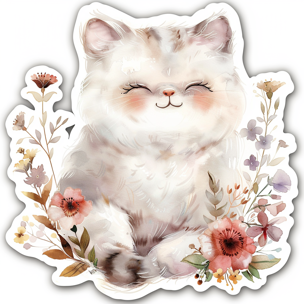 Sticker of a Adorable Persian Cat with chubby cheeks Expressive surreal Vinyl Decal Sticker for Car, Laptop, Tumbler and more # F016421