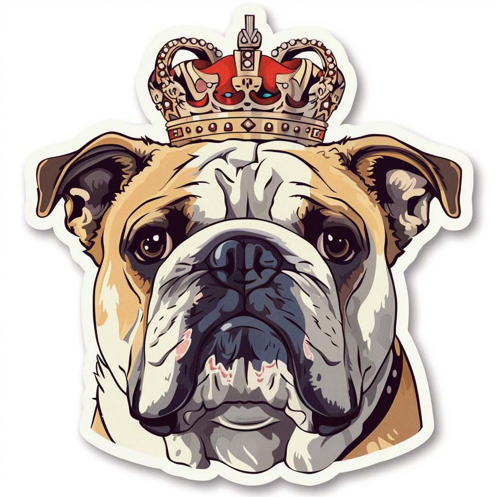 Sticker of a Bulldog Dog crowned majestic Expressive surreal Vinyl Decal Sticker for Car, Laptop, Tumbler and more # F017258