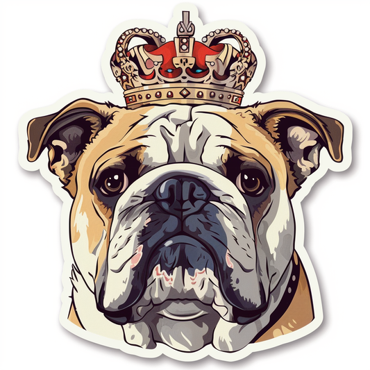 Sticker of a Bulldog Dog crowned majestic Expressive surreal Vinyl Decal Sticker for Car, Laptop, Tumbler and more # F017258