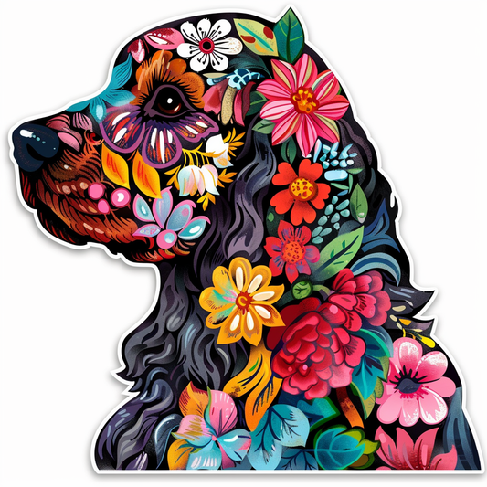 Cocker Spaniel Dog floral majestic Expressive surreal Vinyl Decal Sticker for Car, Laptop, Tumbler and more # F020033-4" x 4"