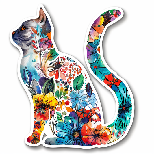 American Shorthair Cat floral majestic Expressive surreal Vinyl Decal Sticker for Car, Laptop, Tumbler and more # F018549