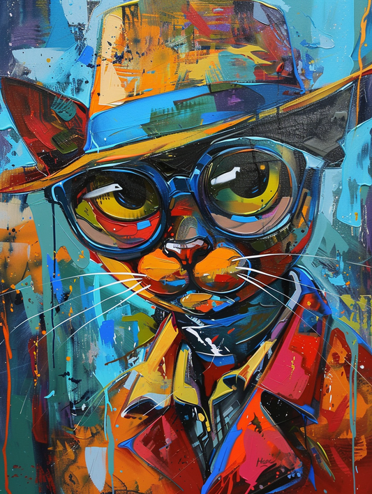 colorful space Burmese cat with a hat Expressive surreal Poster # F025371