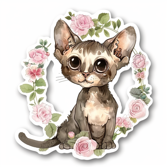 Adorable Cornish Rex Cat Expressive surreal Vinyl Decal Sticker for Car, Laptop, Tumbler and more # F021582-4" x 4"
