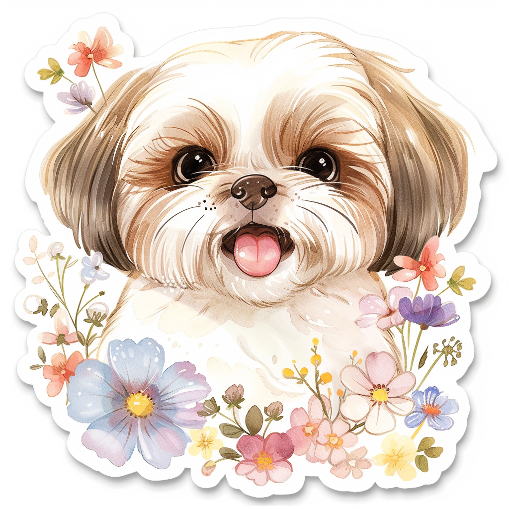 Adorable Shih Tzu Dog Expressive surreal Vinyl Decal Sticker for Car, Laptop, Tumbler and more # F018194