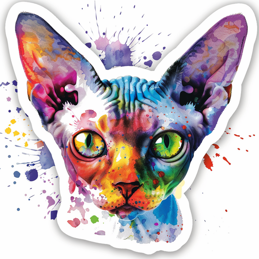 Adorable Cornish Rex Cat Expressive surreal Vinyl Decal Sticker for Car, Laptop, Tumbler and more # F021336-4" x 4"