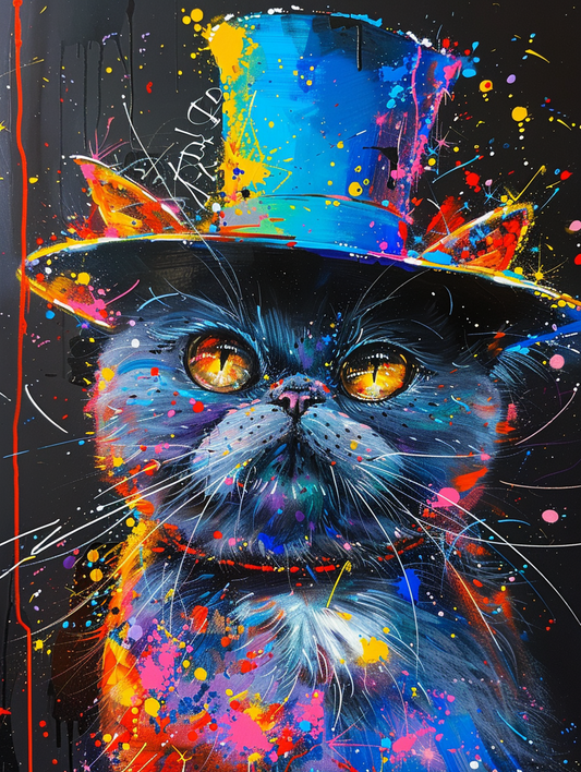 colorful space British Shorthair cat with a hat Expressive surreal Poster # F025313