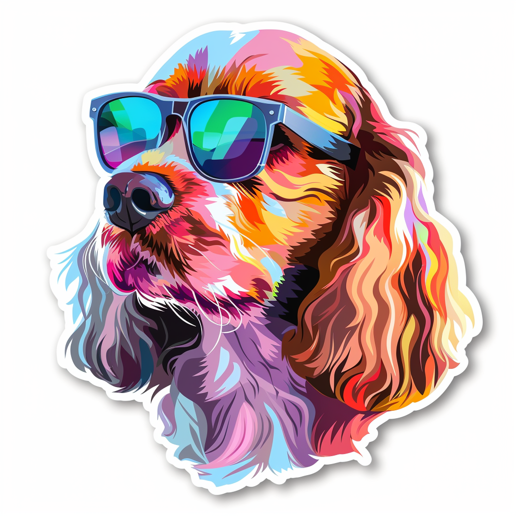 Sticker of a Cocker Spaniel Dog wearing sunglasses Expressive surreal Vinyl Decal Sticker for Car, Laptop, Tumbler and more # F020150