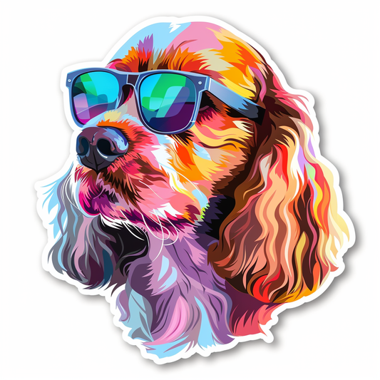 Sticker of a Cocker Spaniel Dog wearing sunglasses Expressive surreal Vinyl Decal Sticker for Car, Laptop, Tumbler and more # F020150