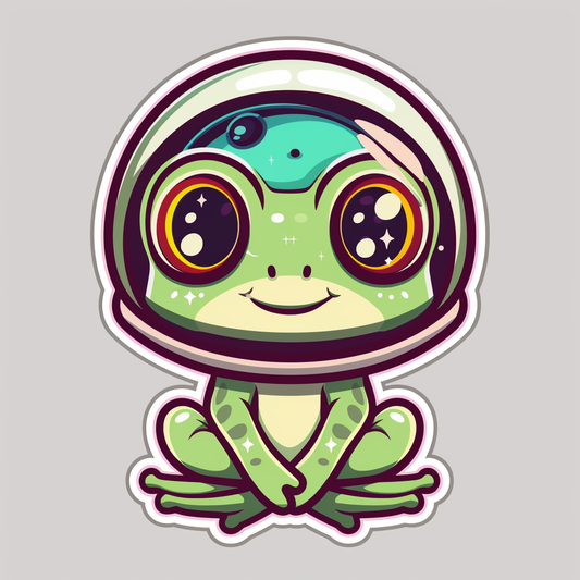 Sticker of a Cute and Adorable Frog full body wearing space suit Expressive surreal Vinyl Decal Sticker for Car, Laptop, Tumbler and more # F016666