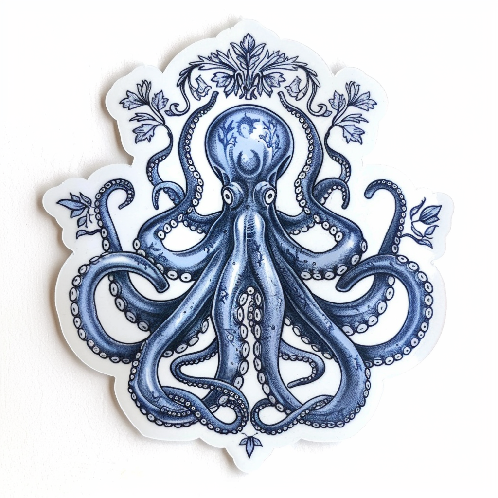 Sticker of a Octopus heartcore majestic Expressive surreal Vinyl Decal Sticker for Car, Laptop, Tumbler and more # F015761