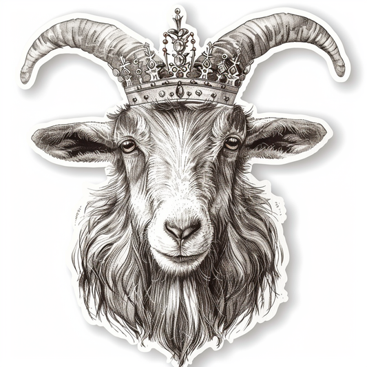 Goat Crowned majestic Expressive surreal Vinyl Decal Sticker for Car, Laptop, Tumbler and more # F020472-4" x 4"