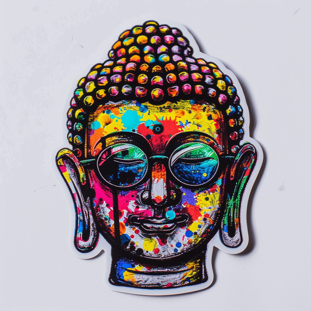 Sticker of a Buddha wearing sunglasses majestic Expressive surreal Vinyl Decal Sticker for Car, Laptop, Tumbler and more # F016837