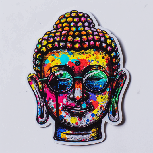 Sticker of a Buddha wearing sunglasses majestic Expressive surreal Vinyl Decal Sticker for Car, Laptop, Tumbler and more # F016837