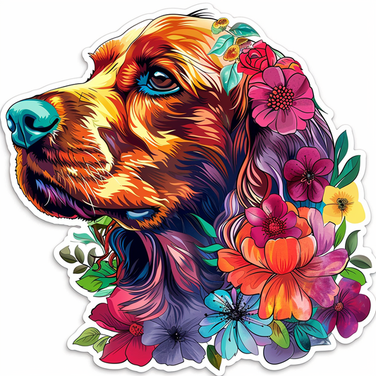 Cocker Spaniel Dog floral majestic Expressive surreal Vinyl Decal Sticker for Car, Laptop, Tumbler and more # F020026-4" x 4"