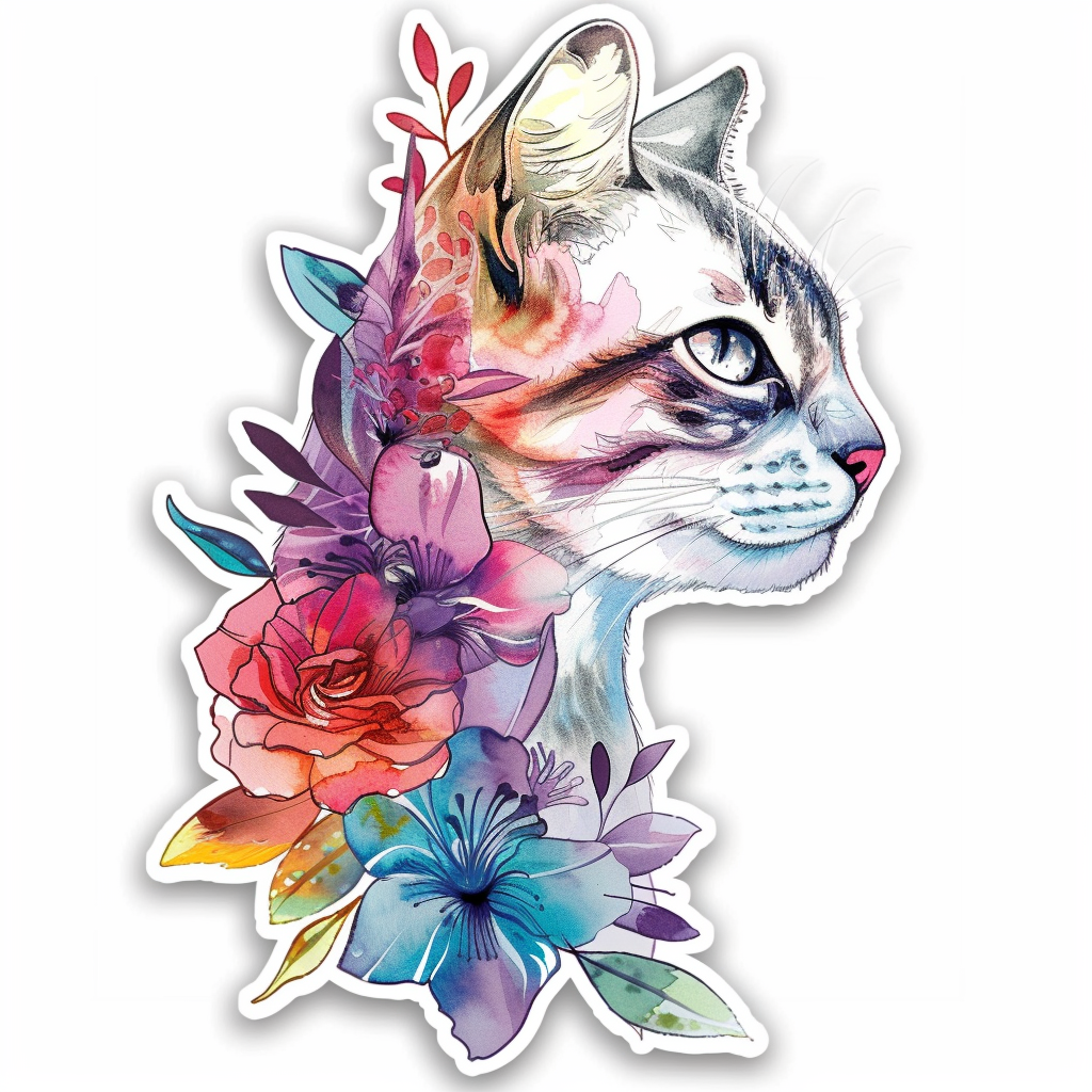 American Shorthair Cat floral Expressive surreal Vinyl Decal Sticker for Car, Laptop, Tumbler and more # F018019