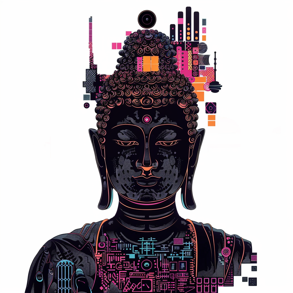 Buddha cyber punk majestic Expressive surreal Vinyl Decal Sticker for Car, Laptop, Tumbler and more # F017015