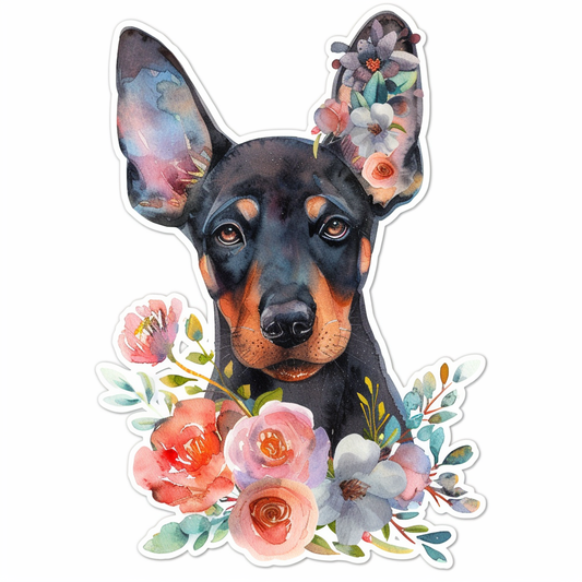 Adorable Doberman Pinscher Dog with Expressive surreal Vinyl Decal Sticker for Car, Laptop, Tumbler and more # F019677-4" x 4"