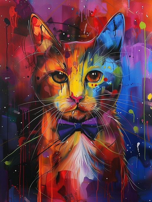 Colorful space Somali cat with a bow tie Expressive surreal Poster # F024384