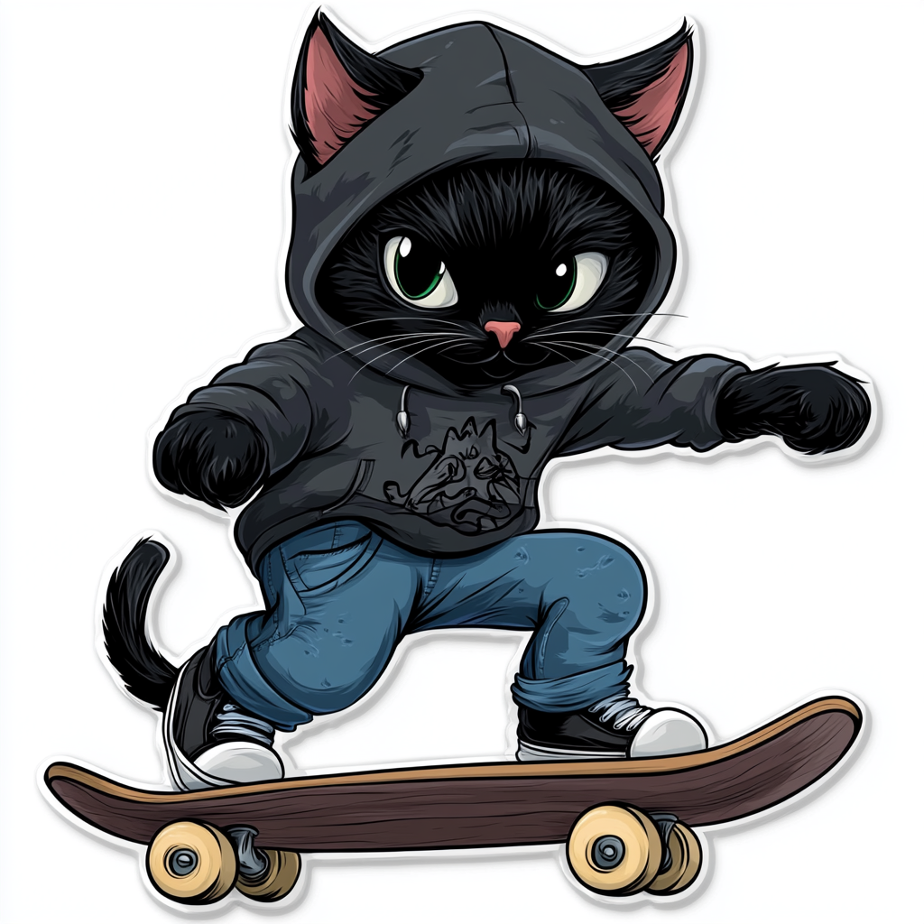 Cat wearing jeans and a hoodie skateboard Vinyl Decal Sticker for Car, Laptop, Tumbler and more # F025790