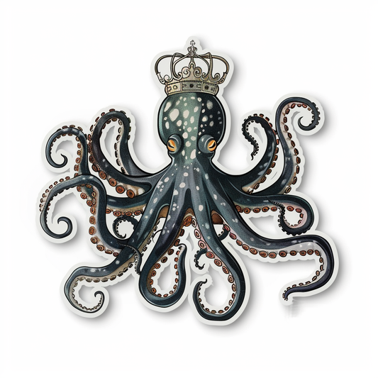 Sticker of a Octopus crowned majestic Expressive surreal Vinyl Decal Sticker for Car, Laptop, Tumbler and more # F015524