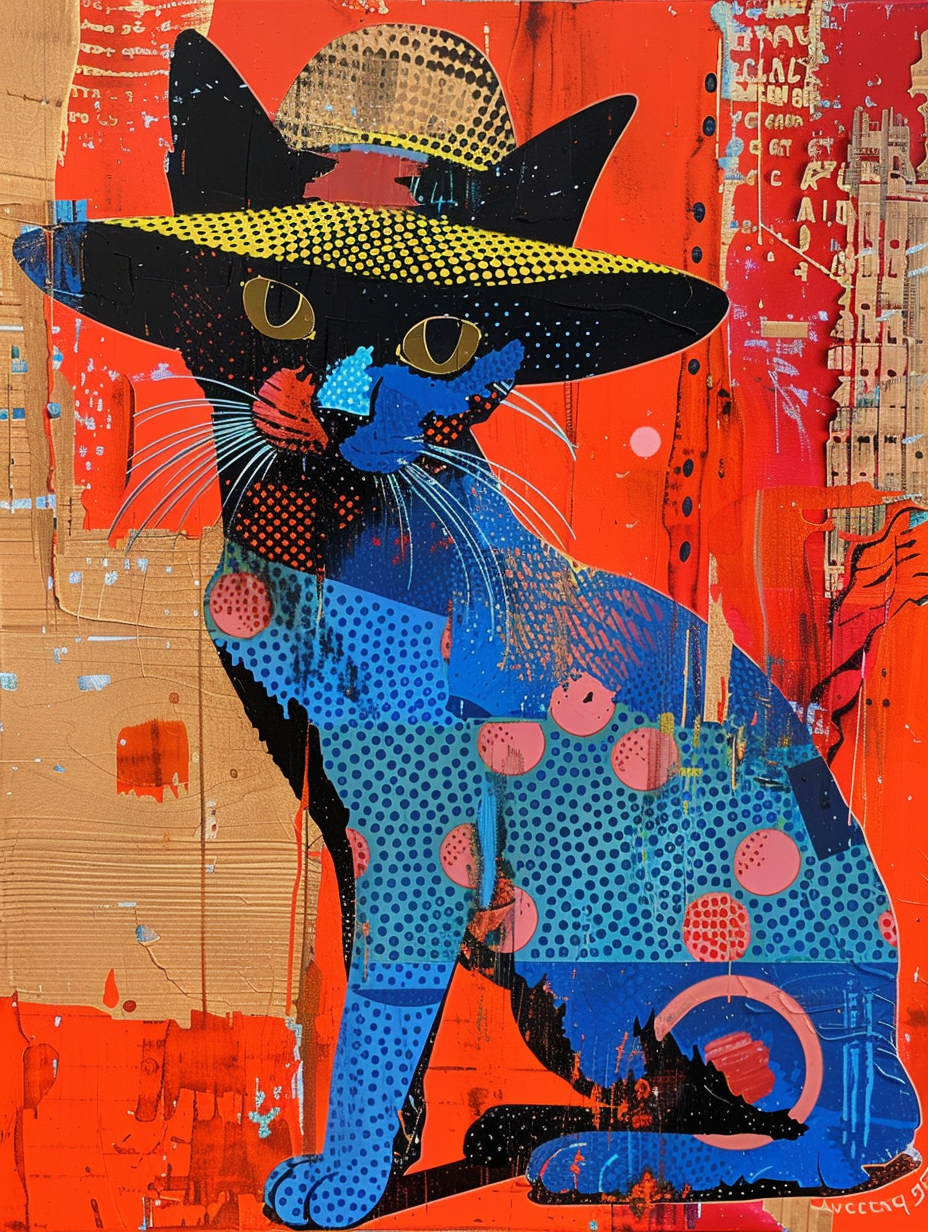colorful space Burmese cat with a hat Expressive surreal Poster # F025234