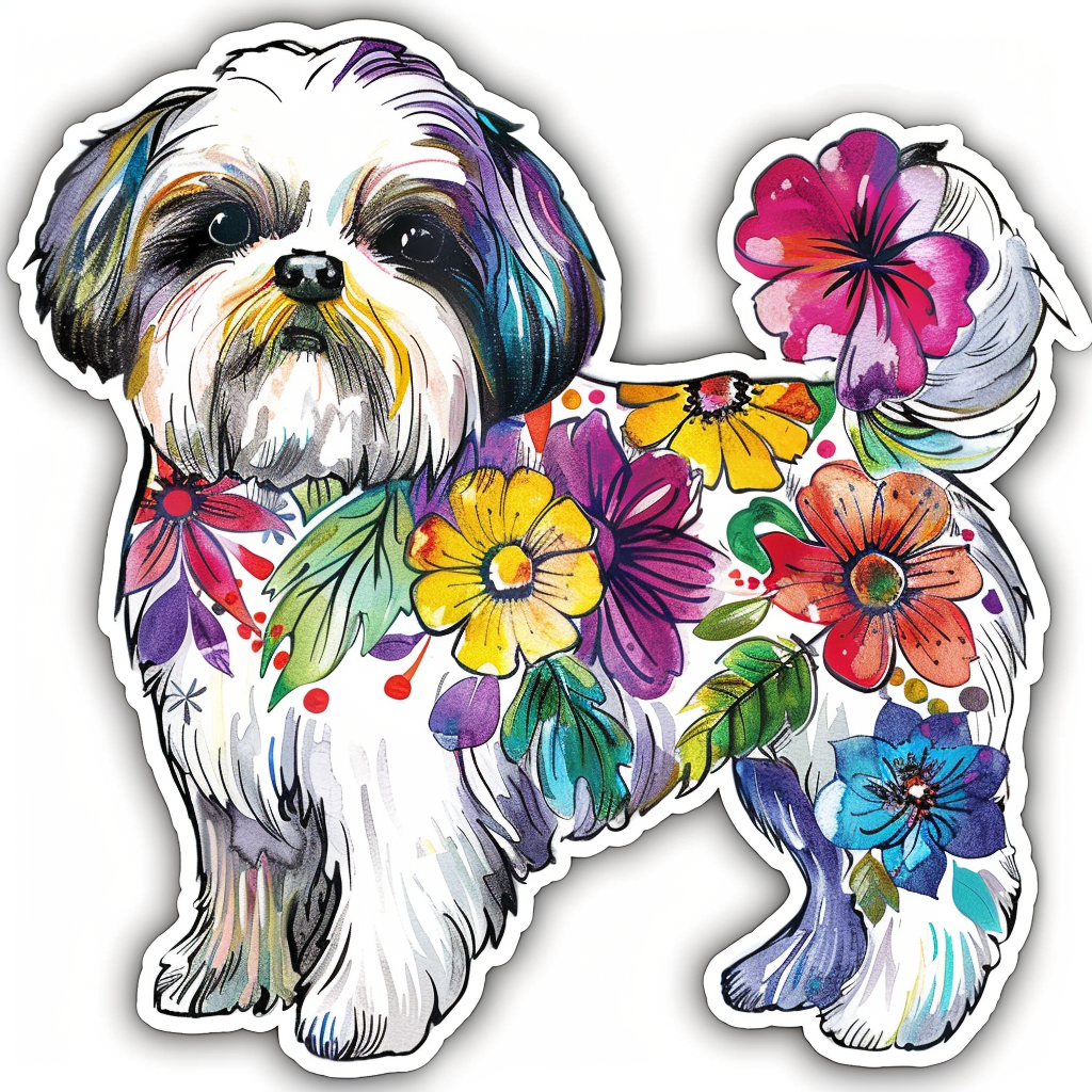 Adorable Shih Tzu Dog Expressive surreal Vinyl Decal Sticker for Car, Laptop, Tumbler and more # F018343