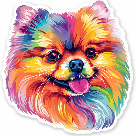 Sticker of a Pomeranian Dog cartoon majestic Expressive surreal Vinyl Decal Sticker for Car, Laptop, Tumbler and more # F013864