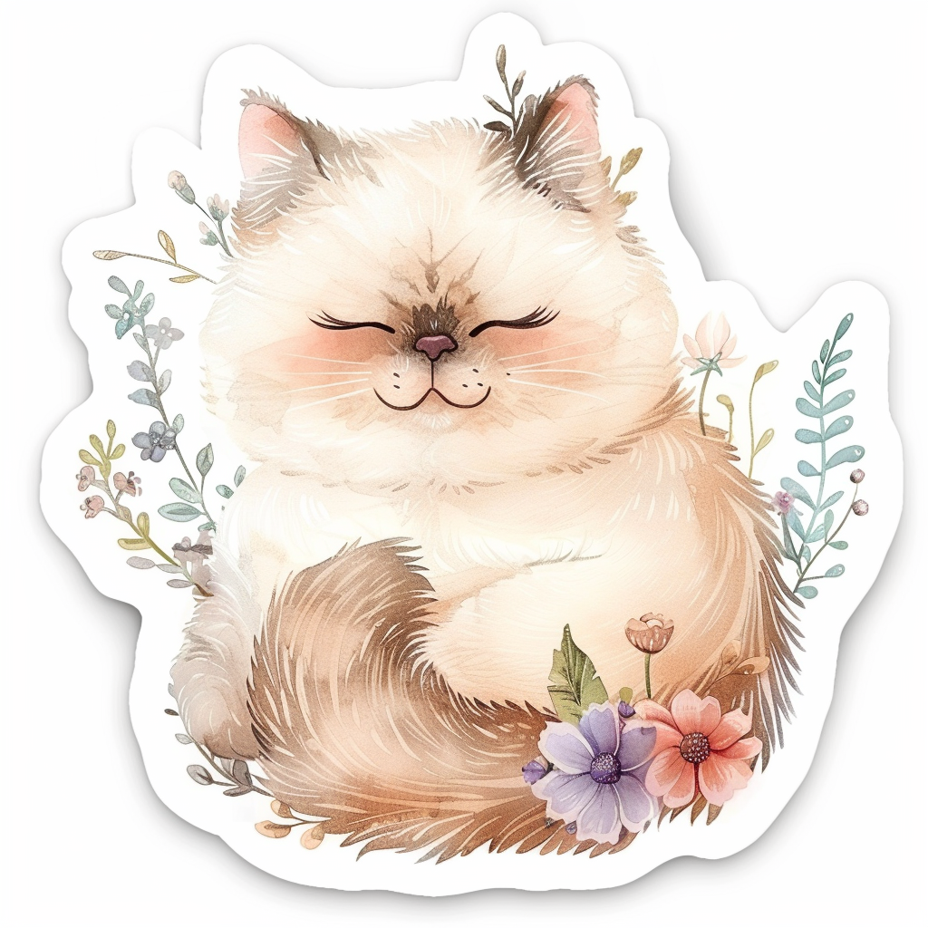 Sticker of a Adorable Persian Cat with chubby cheeks Expressive surreal Vinyl Decal Sticker for Car, Laptop, Tumbler and more # F016442
