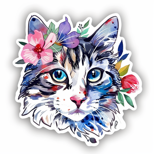 American Shorthair Cat floral majestic Expressive surreal Vinyl Decal Sticker for Car, Laptop, Tumbler and more # F018545