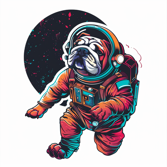 Bulldog Dog astronaut majestic Expressive surreal Vinyl Decal Sticker for Car, Laptop, Tumbler and more # F017323