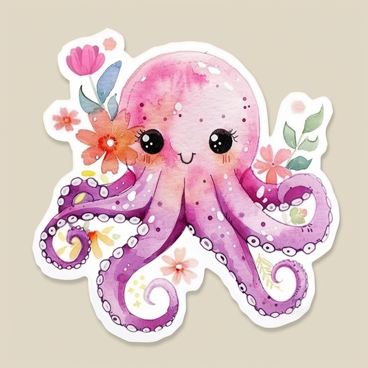 Adorable Octopus with chubby cheeks Expressive surreal Vinyl Decal Sticker for Car, Laptop, Tumbler and more # F015958