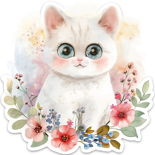 Adorable Turkish Angora Cat  Vinyl Decal Sticker for Car, Laptop, Tumbler and more # F020991-4" x 4"