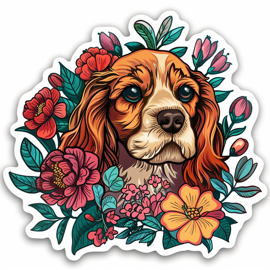 Cocker Spaniel Dog floral majestic Expressive surreal Vinyl Decal Sticker for Car, Laptop, Tumbler and more # F020053-4" x 4"