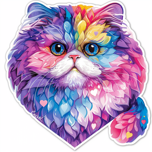 Sticker of a Persian Cat heartcore catlamellar Expressive surreal Vinyl Decal Sticker for Car, Laptop, Tumbler and more # F016379