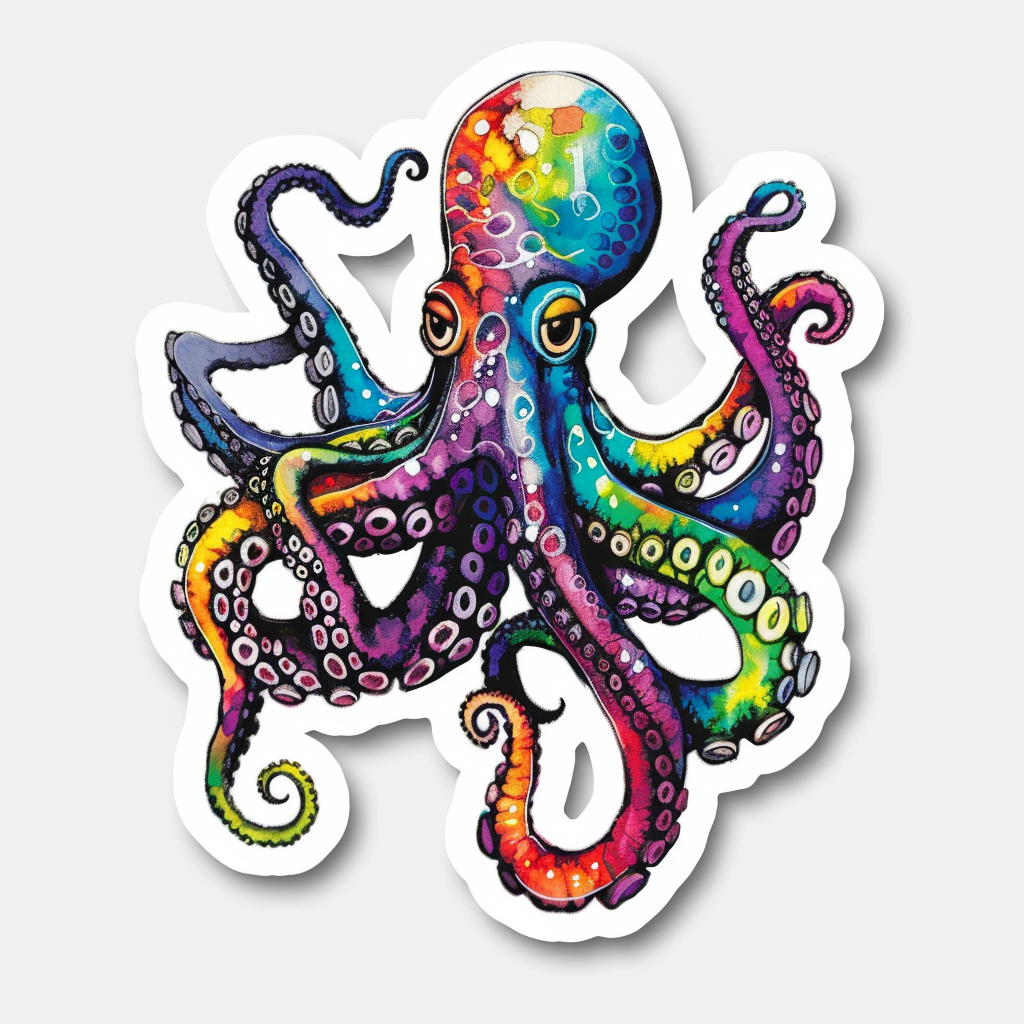 Sticker of a Octopus heartcore majestic Expressive surreal Vinyl Decal Sticker for Car, Laptop, Tumbler and more # F015517
