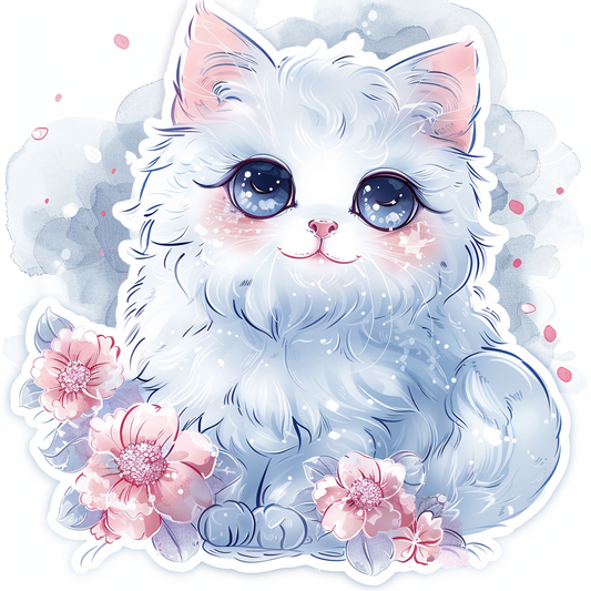 Adorable Turkish Angora Cat  Vinyl Decal Sticker for Car, Laptop, Tumbler and more # F020985-4" x 4"